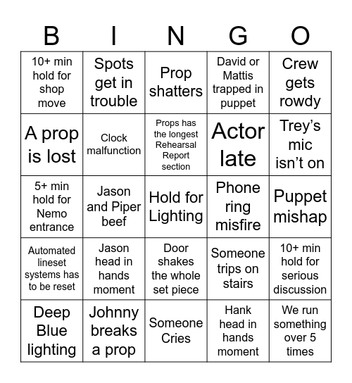 Q2Q of Horrors Bingo Card
