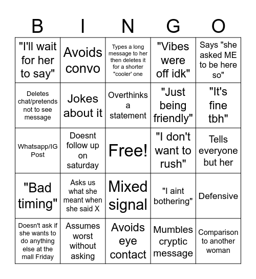 Just talk to de woman dawg Bingo Card