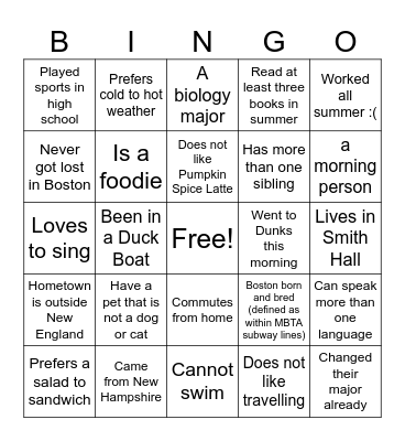 CAS 101 Get to know each other bingo Card