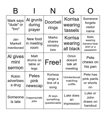Revive Staff Meeting bingo Card