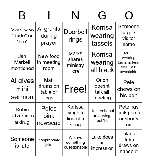 Revive Staff Meeting bingo Card