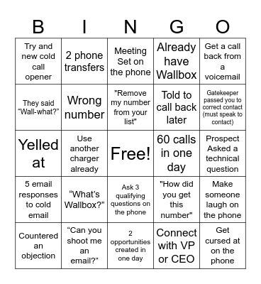Wallbox SDR Bingo Card