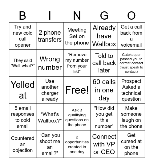 Wallbox SDR Bingo Card