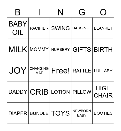 Baby Shower Bingo! Bingo Card