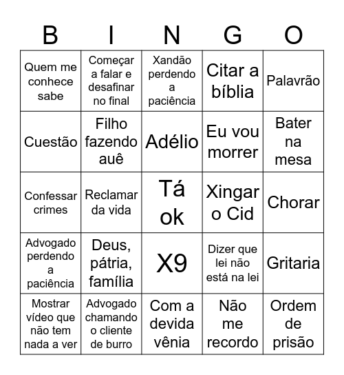 Bingo do depoimento do Bolsonaro Bingo Card