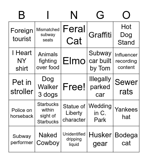 NYC Bingo Card