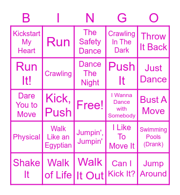 Move Ya Body! Bingo Card