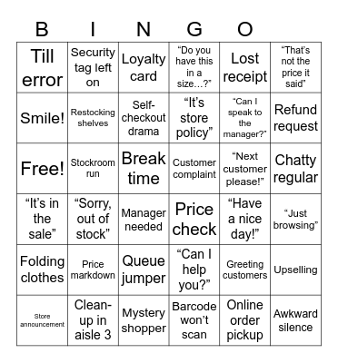 Retail Customer Service Bingo Card