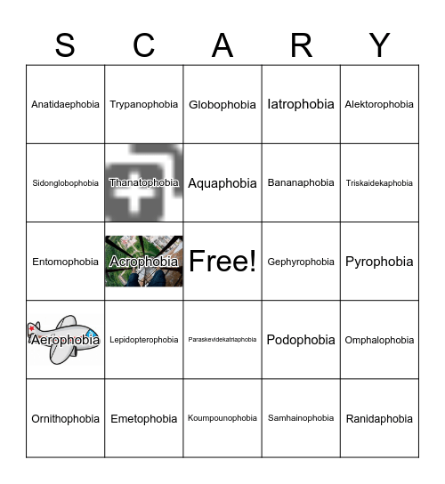 Phobia Bingo Card
