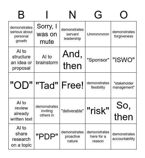 CM OD Bingo Card