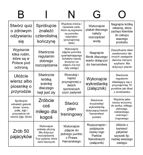 Harcerstwo Bingo Card
