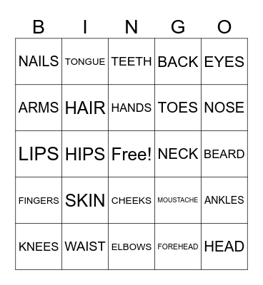 BODY PARTS Bingo Card