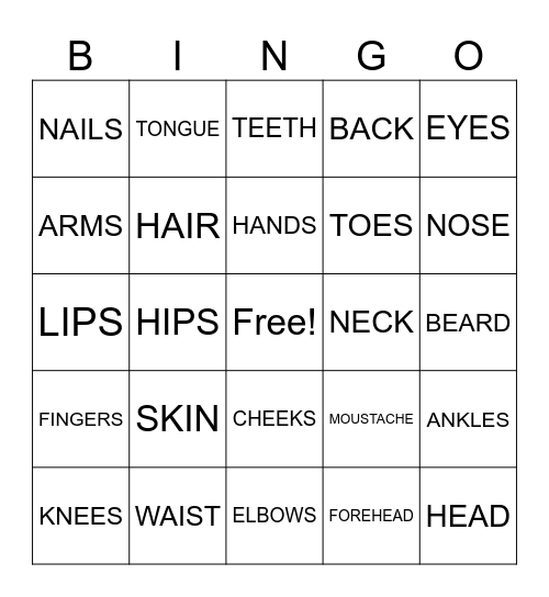 BODY PARTS Bingo Card