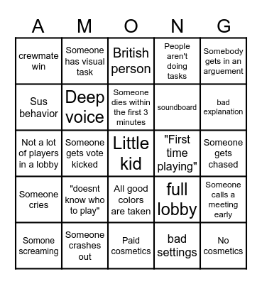 Among Us Bingo Card