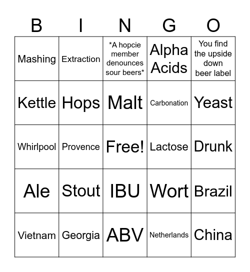 Hopcie Beer Tasting Bingo Card