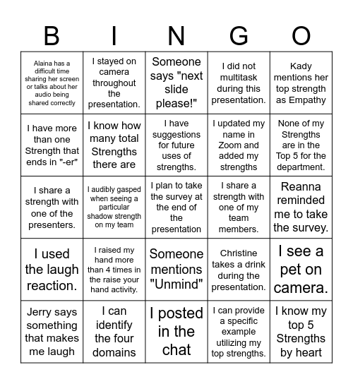 Strengths BINGO Card