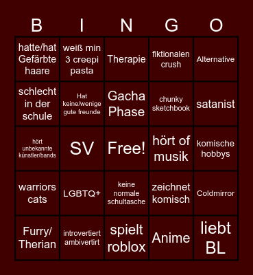 weird kid Bingo Card