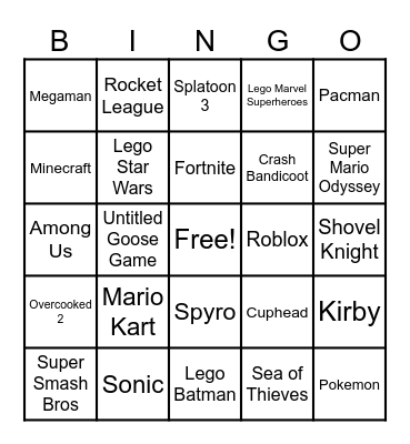 Video Games Bingo for Kids Bingo Card