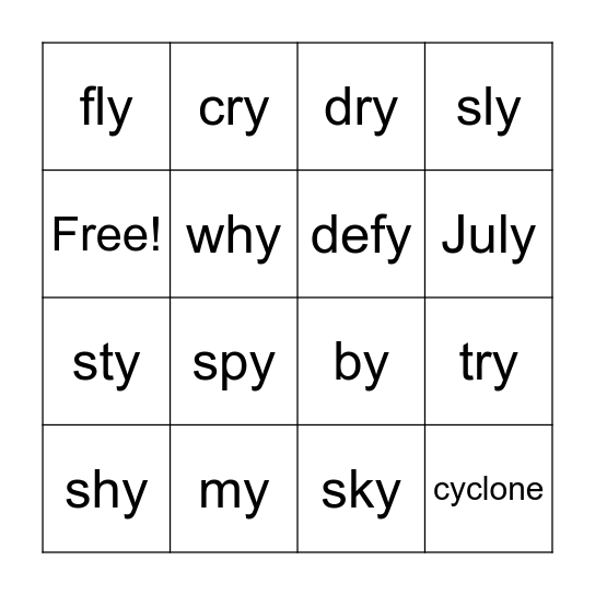 Y as i Bingo Card
