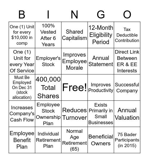 ESOP Bingo - 2016 Bingo Card