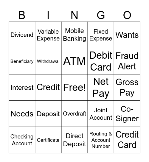 Financial Bingo Card