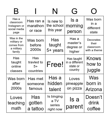 Get to Know Me! Bingo Card