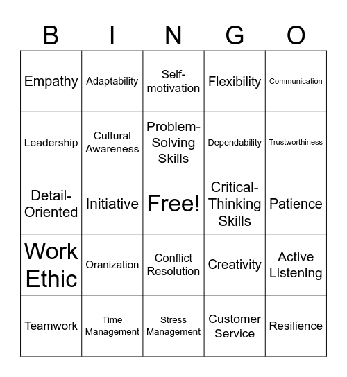 Soft Skills Bingo Card