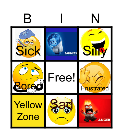 Zones of Regulation Bingo Card