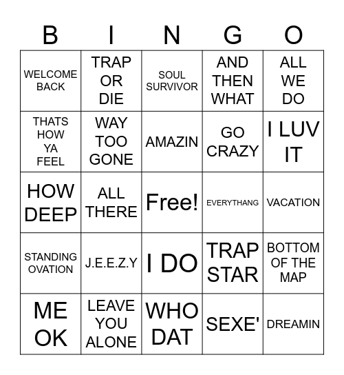 TRAP BINGO Card