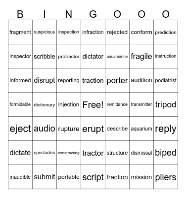 Morpheme Bingo Card