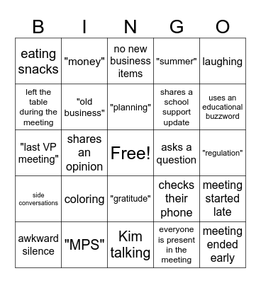 Office Meeting Bingo Card