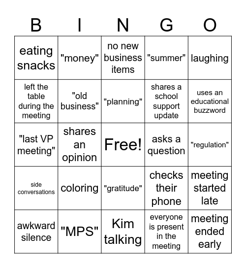Office Meeting Bingo Card
