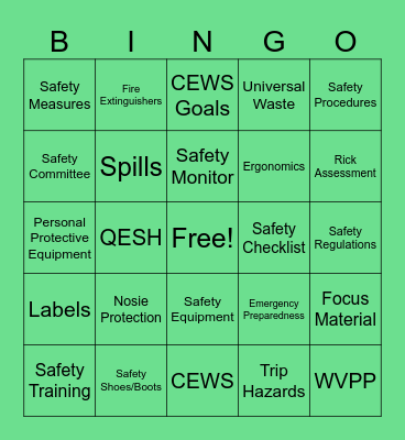 SAFETY BINGO Card