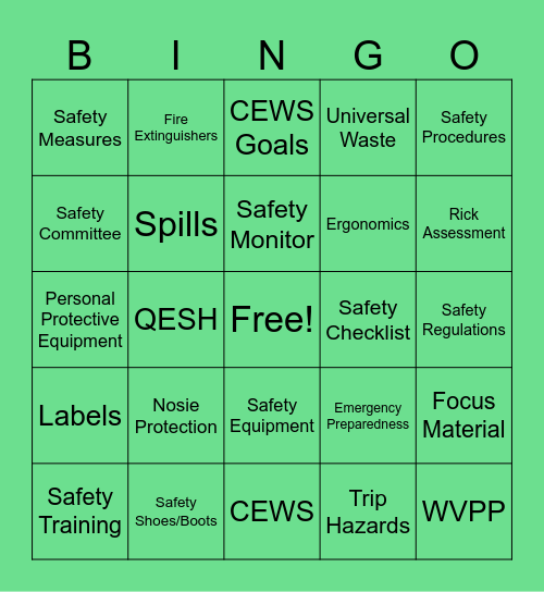 SAFETY BINGO Card