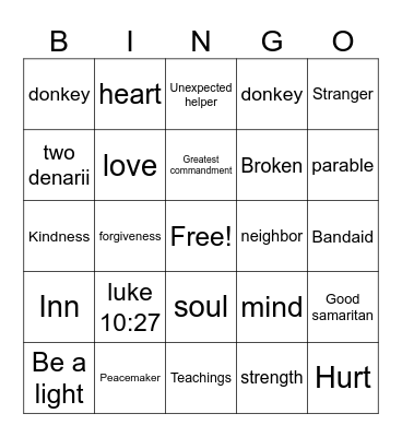 The Good Samaritan Bingo Card