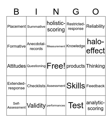 Classroom Assessment  Bingo Card