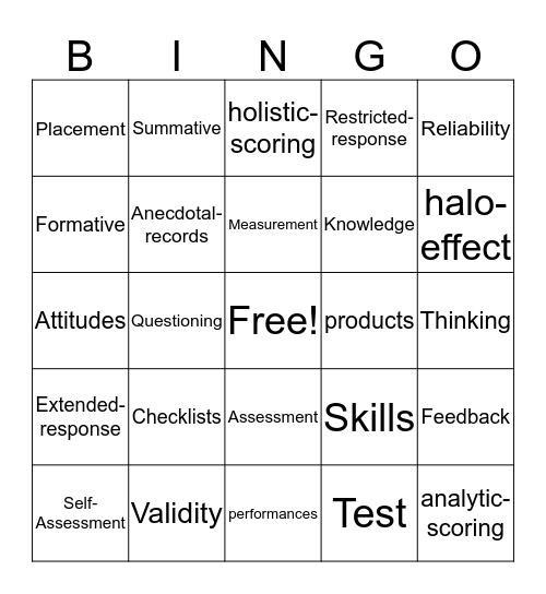 Classroom Assessment  Bingo Card