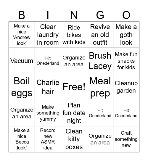 Oriel Bingo Card