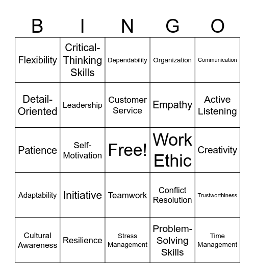 Soft Skills Bingo Card