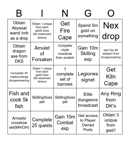 RS3 PVM/Skilling bingo Card