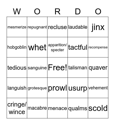 Vocabulary Review II Bingo Card