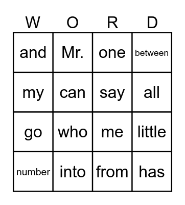 Site Word Bingo! Bingo Card