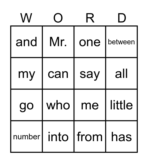 Site Word Bingo! Bingo Card