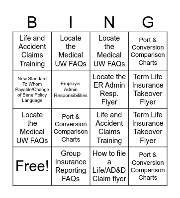 Life/AD&D Toolkit Bingo Card