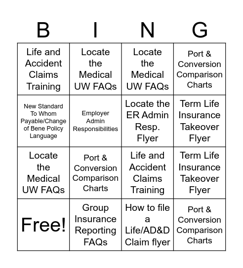 Life/AD&D Toolkit Bingo Card