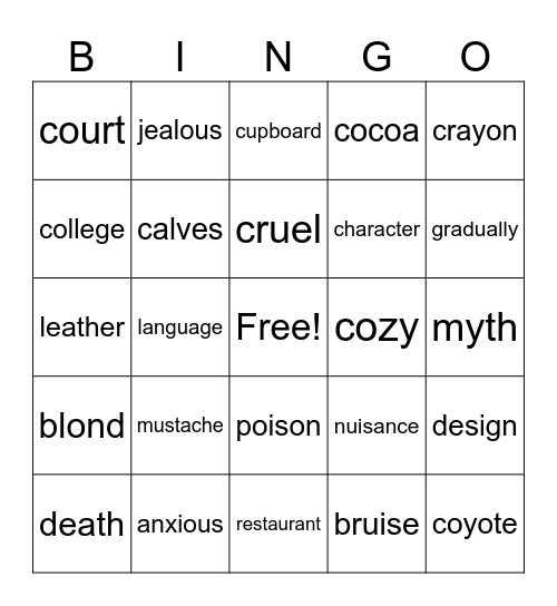 White Level Tricky Words Bingo Card