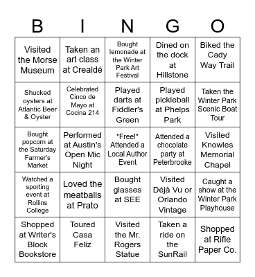 Winter Park BINGO! Bingo Card