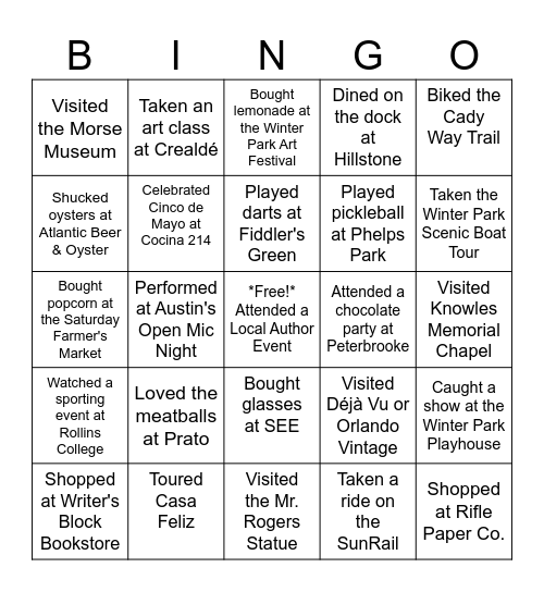 Winter Park BINGO! Bingo Card