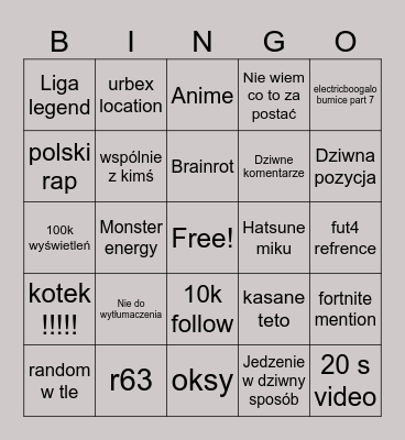 Pianka/mellowi bingo Card