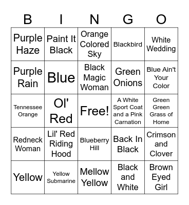 Song Colors Bingo Card